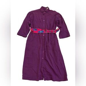Vintage 80s Ports International Purple Shirtdress with Tie Belt Medium